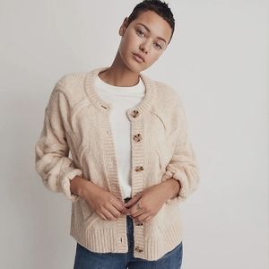 Madewell Ashmont Cable Knit Chunky Cardigan Sweater Wool Blend Cream L